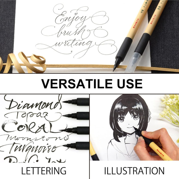 Kuretake Bimoji brush pens used for lettering and illustration examplesbrushes