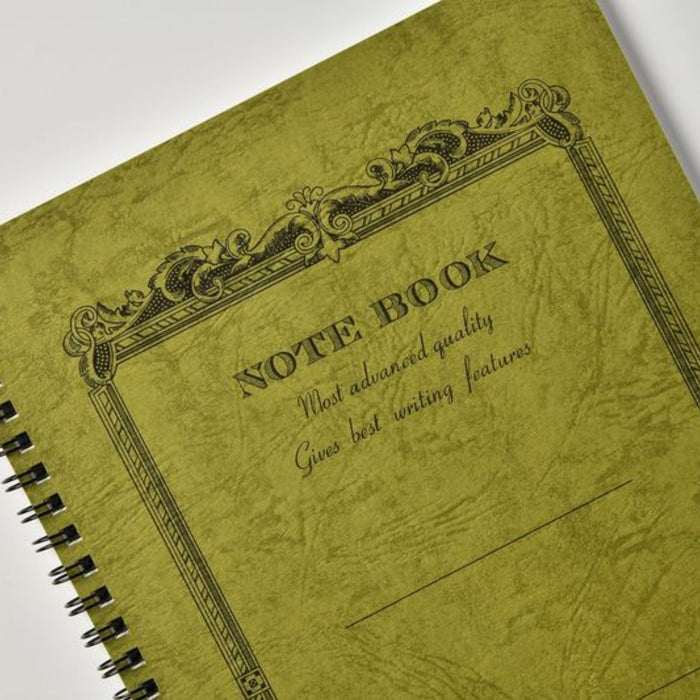 Close-up of Olive Apica CD Twin Ring Notebook cover showing textured finish and decorative border