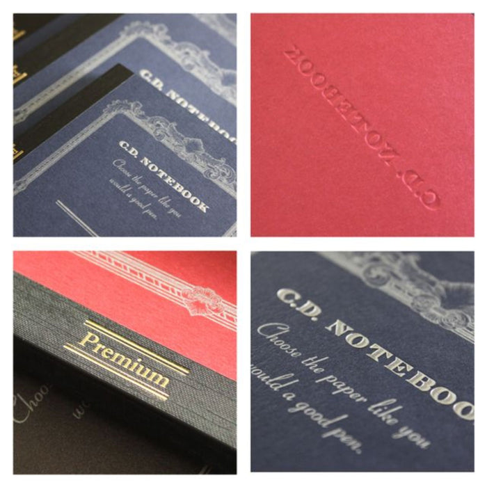 Premium C.D. Notebook cover texture and embossed logo detail collage