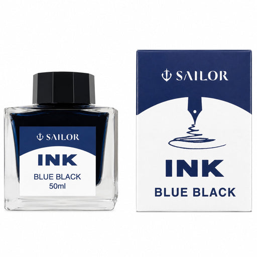Sailor Compass Fountain Pen Ink Bottle 50ml Blue-Black fountain pen ink with retail packaging