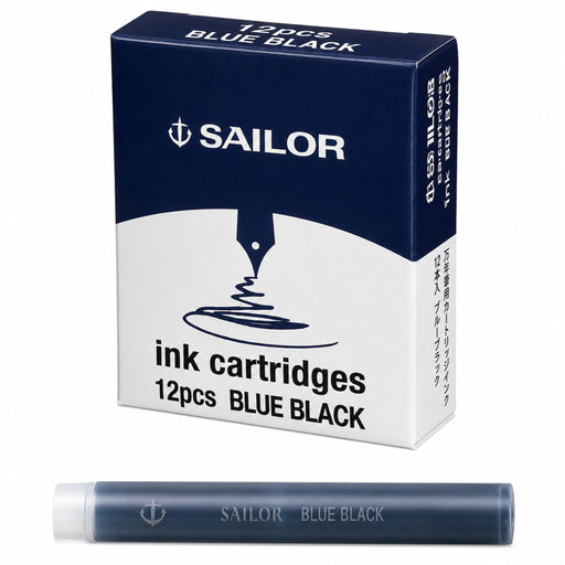 Sailor Compass Blue-Black fountain pen ink cartridges pack of 12 with cartridge shown