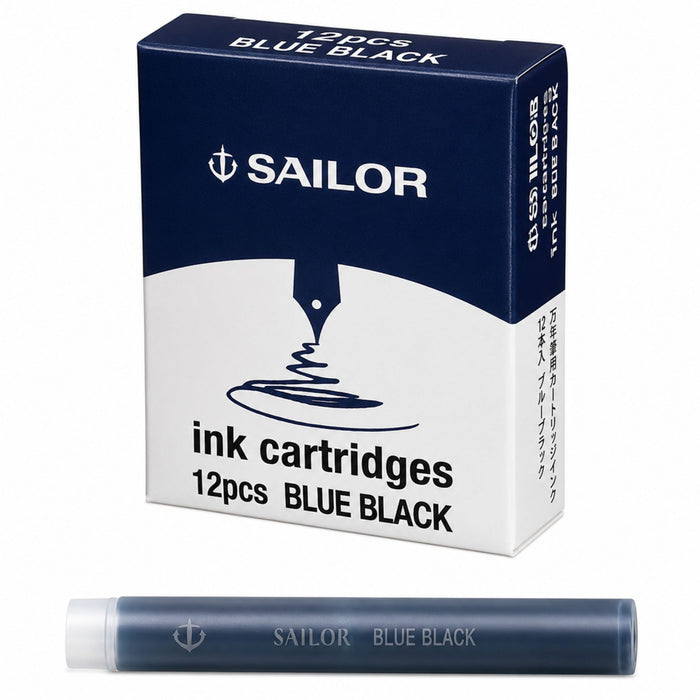 Sailor Compass Blue-Black fountain pen ink cartridges pack of 12 with cartridge shown