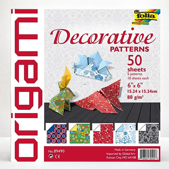 Folia decorative patterns origami paper 50 sheet pack 6x6 inch