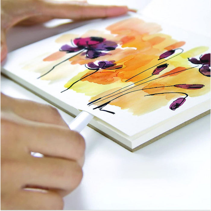 Artist removing finished sheet from Fluid Hot Press Watercolour Paper Easy-Block