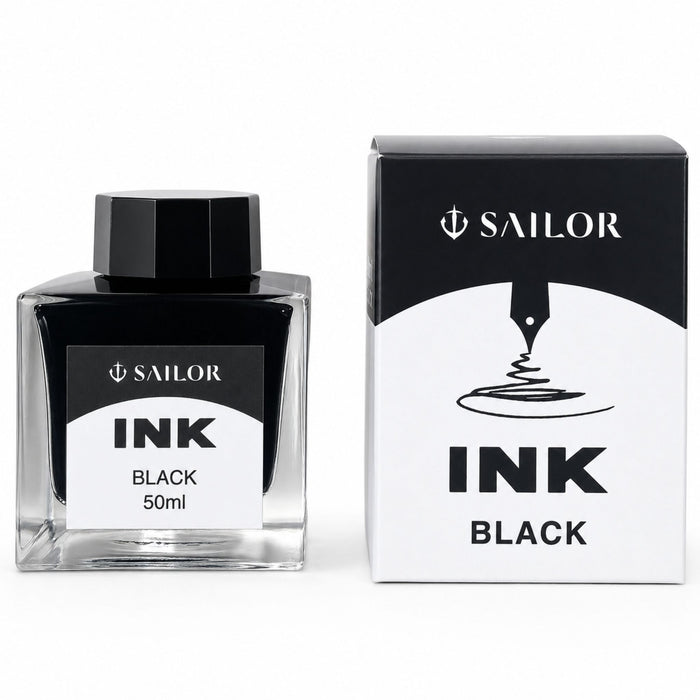 Sailor Compass Fountain Pen Ink Bottle 50ml Black fountain pen ink with retail packaging