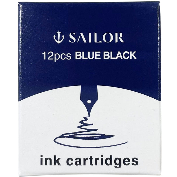 Front view of Sailor Blue-Black fountain pen ink cartridges 12 pack