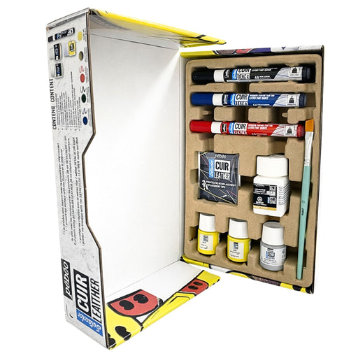 Pébéo Setacolor Leather sneaker custom kit open with contents inside tray