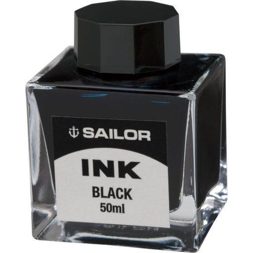 Close-up of Sailor Black fountain pen ink 50ml glass bottle