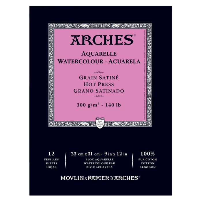 Arches Hot Press Watercolour Pad 9x12 inch smooth surface artist paper