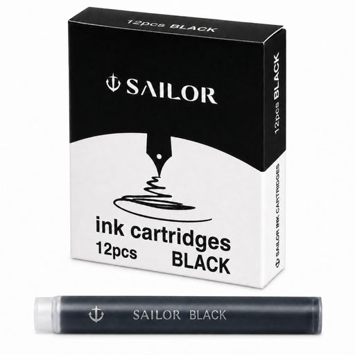  Sailor Compass Black fountain pen ink cartridges pack of 12 with cartridge shown