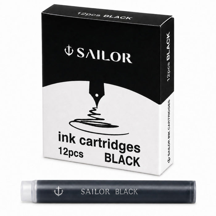  Sailor Compass Black fountain pen ink cartridges pack of 12 with cartridge shown