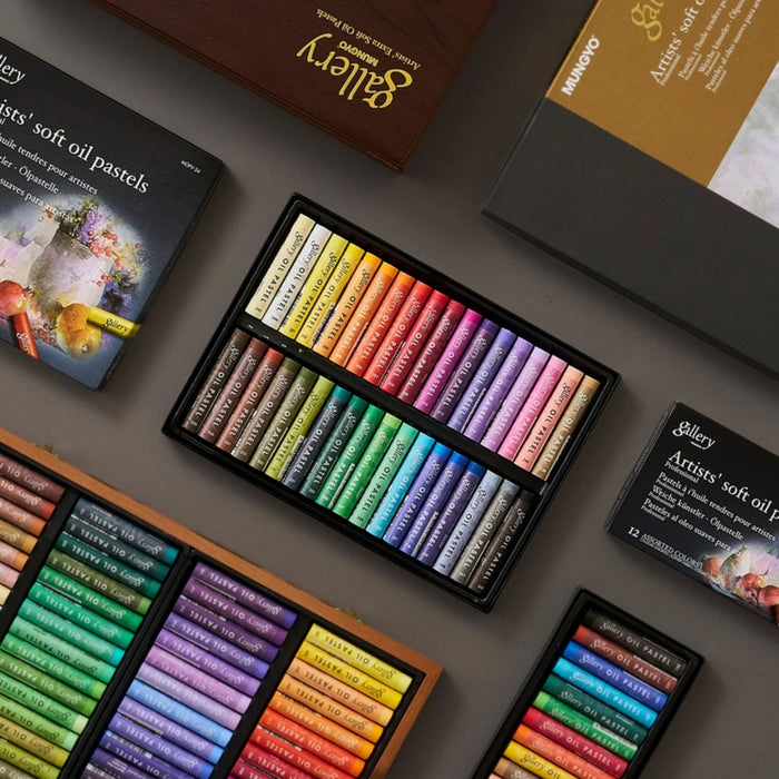 Mungyo Gallery Professional Soft Oil Pastel sets displayed with assorted colour ranges