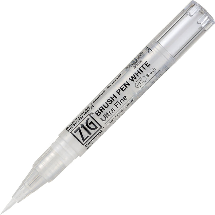 Kuretake ZIG Cartoonist Brush Pen White Ultra Fine with water-based pigment label