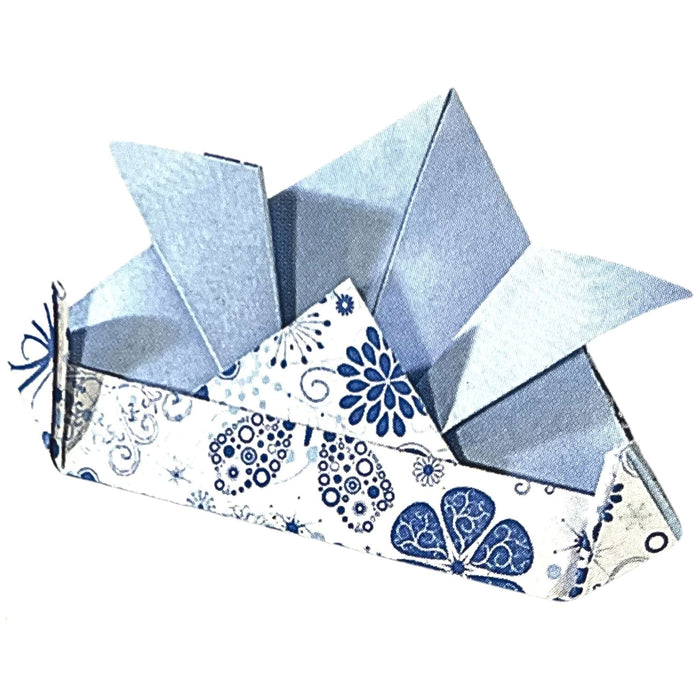Blue patterned origami paper folded box example