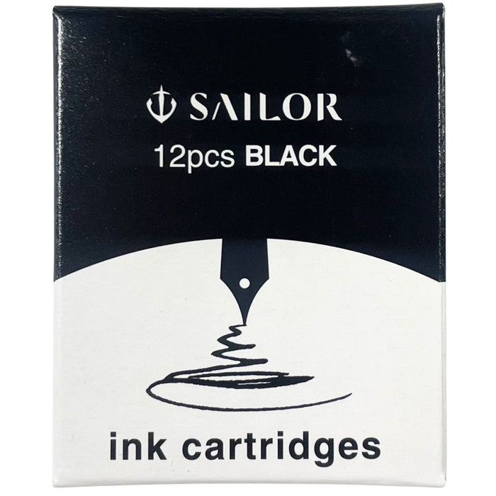 Front view of Sailor Black fountain pen ink cartridges 12 pack