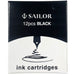 Front view of Sailor Black fountain pen ink cartridges 12 pack