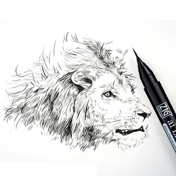 Lion ink drawing with Kuretake ZIG Cartoonist Ai Liner Ultra Fine Brush Pen