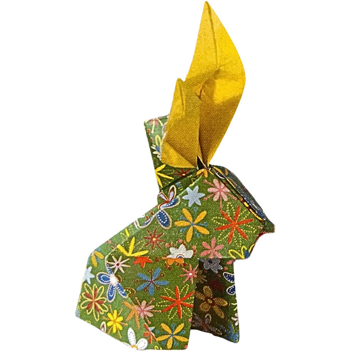 Green patterned origami rabbit folded paper model