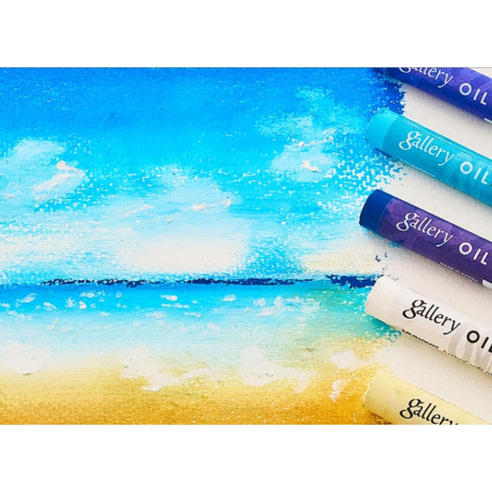Mungyo Gallery oil pastels used to create a blue sky and beach artwork
