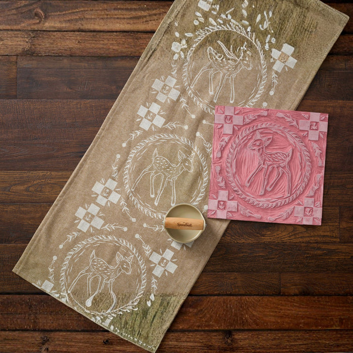 Printmaking design on fabric made with Speedball Fabric Block Printing Ink