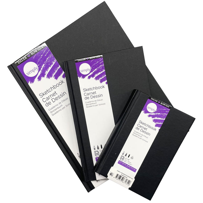 Daler-Rowney Simply Sketchbook collection showing A6 A5 and A4 sizes