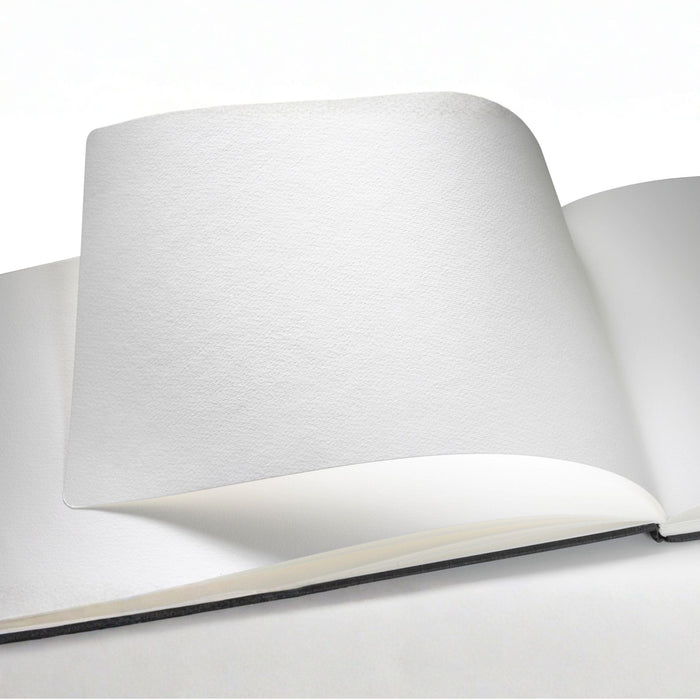 Open Hahnemühle watercolour book showing natural white fine-grained paper surface