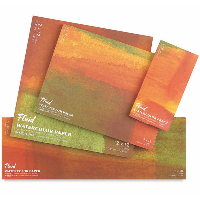 Assorted Fluid Cold Press Watercolour Paper Block sizes including 4x6, 6x8, and 9x12 inches