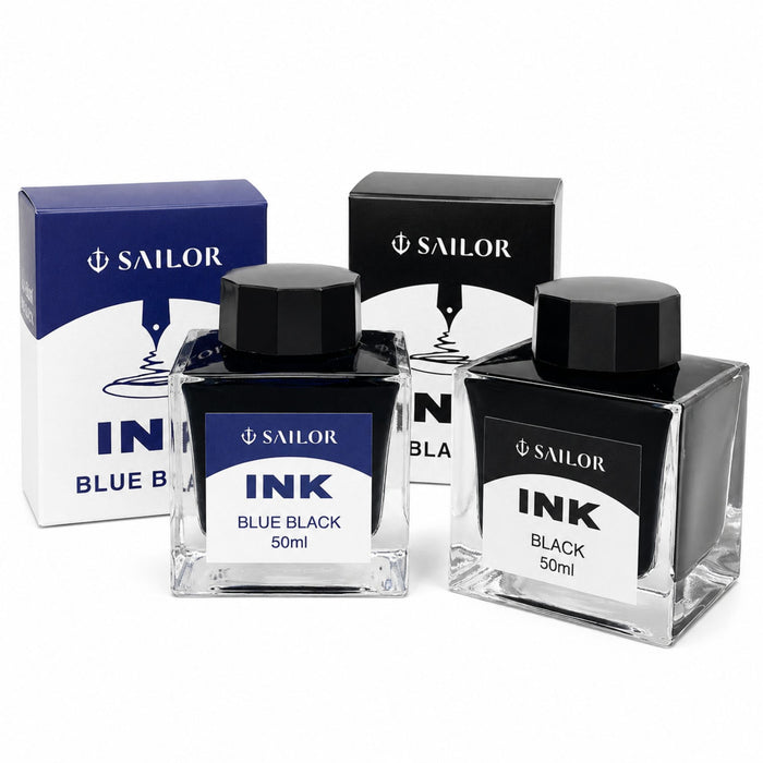 Sailor Black and Blue-Black fountain pen ink bottles with packaging