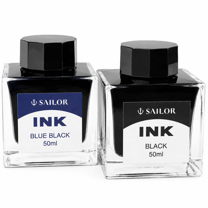 Sailor 50ml fountain pen ink bottles in Black and Blue-Black colours