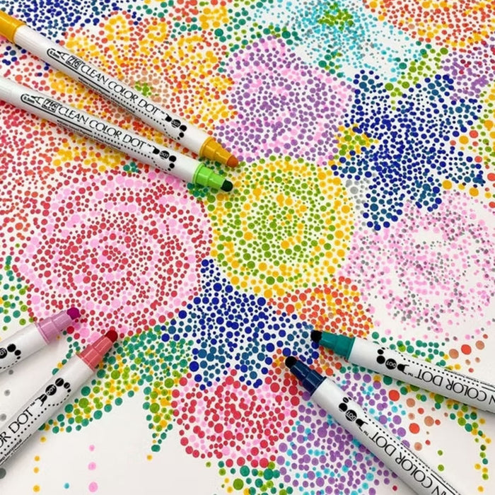 Kuretake Clean Colour Dot markers used for colourful pointillism-style dot artwork