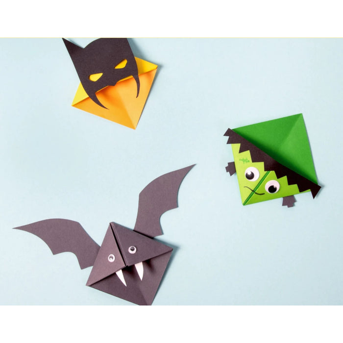 Paper craft bookmarks and folded shapes made with origami paper
