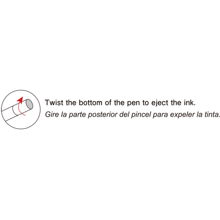 Instruction graphic showing how to twist the bottom of the brush pen to eject ink