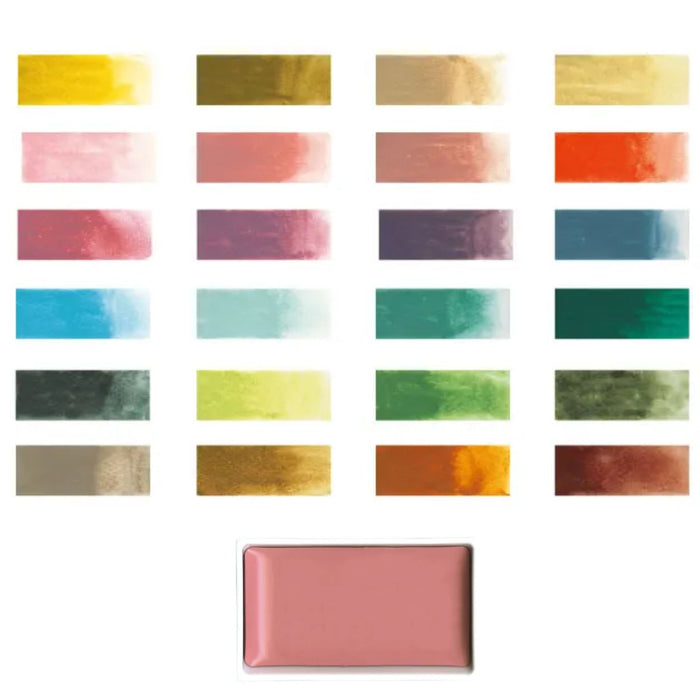 Kuretake watercolour colour chart 24 pan Art Nouveau palette