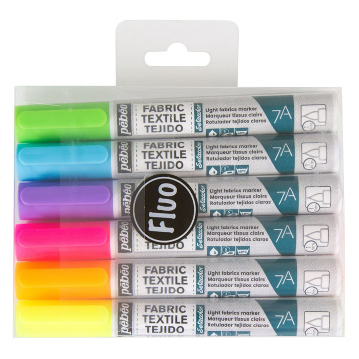 Pébéo 7A Light Fabrics Markers - Set of 6 Fluo Markers