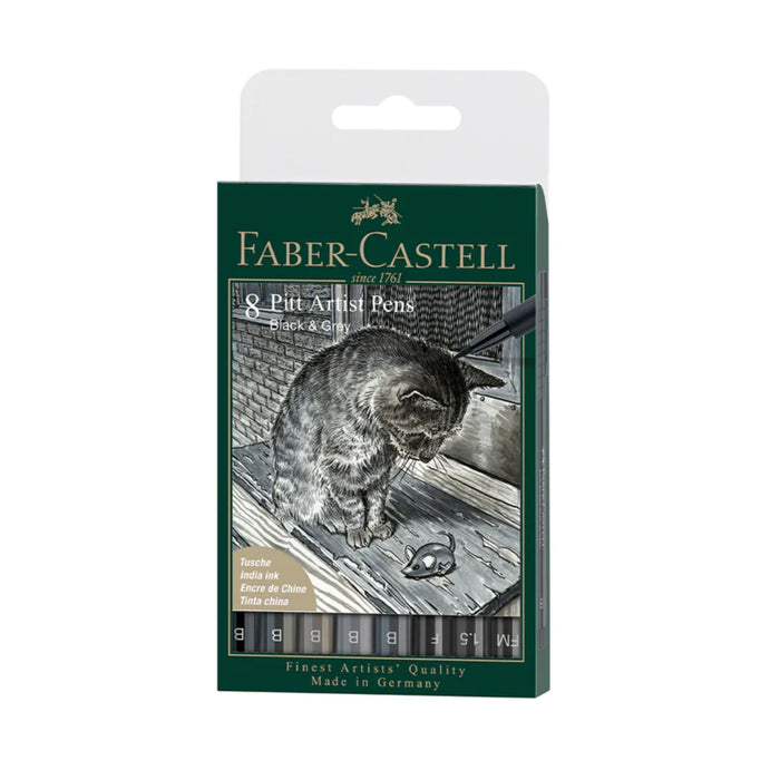 Faber Castell Pitt Artist Pens Set of 8 - Black & Grey