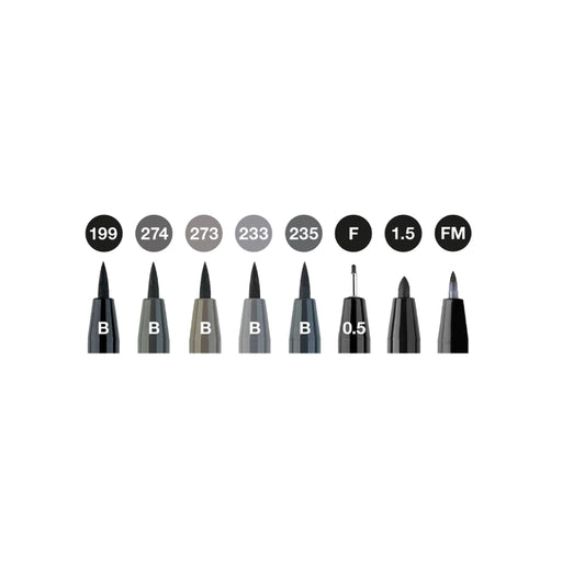 Faber Castell Pitt Artist Pens Set of 8 - Black & Grey Items