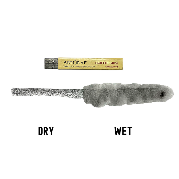 ArtGraf graphite stick sample with dry and wet use examples