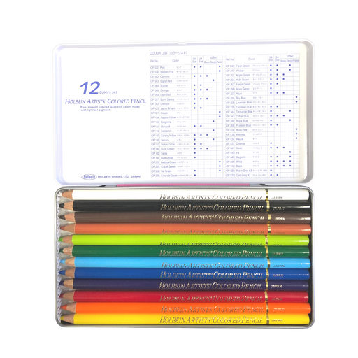 Open tin of coloured pencils