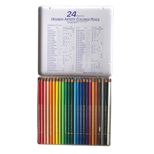 open tin of 24 coloured pencils