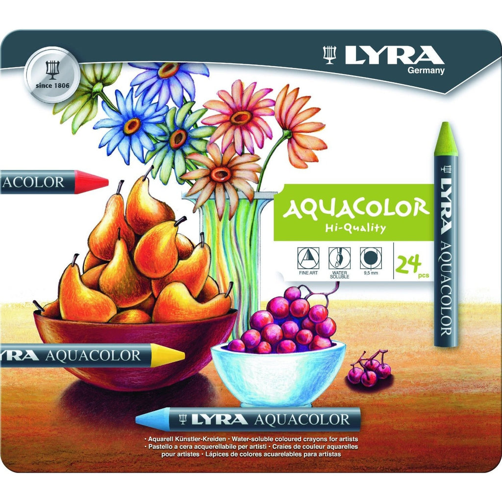 Lyra Aquacolor Wax Crayons - 24 Water Soluble Crayons for Professional and  Student Artists - Highly Pigmented Lightfast Watercolor Crayons for Drawing
