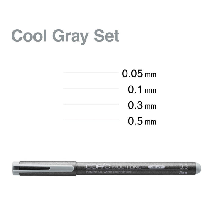 Copic Multiliners Fineliners Grey Set of Four Fine