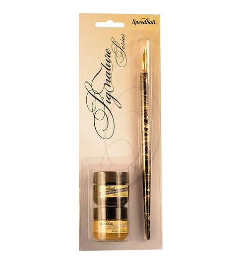 Speedball Signature Series Pen, Nib and Ink Sets - Black & Gold Ink