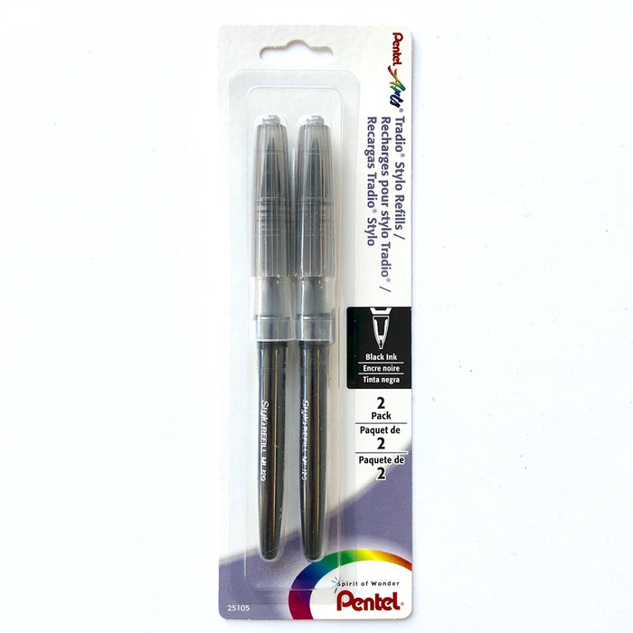 Pentel Arts Tradio Stylo Sketch Pen Refill, Black Ink - 2 pack