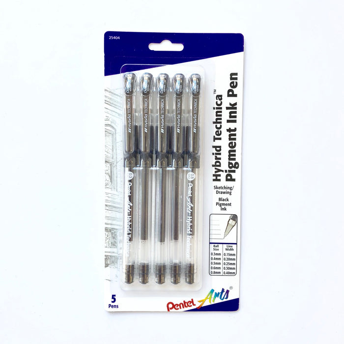 Pentel Hybrid Technica Pigment Ink Gel Pen - 5 pack