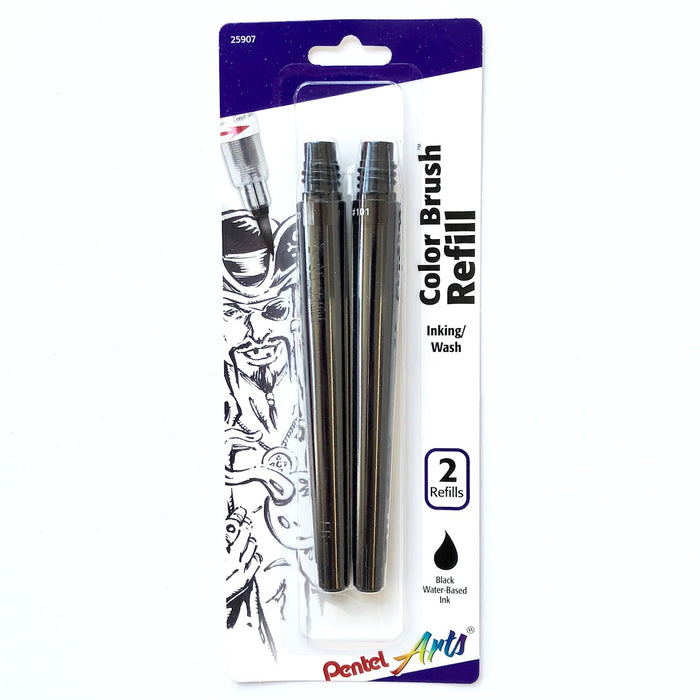 Pentel Arts Color Brush Refill, Black Water-Based Ink - 2 Pack
