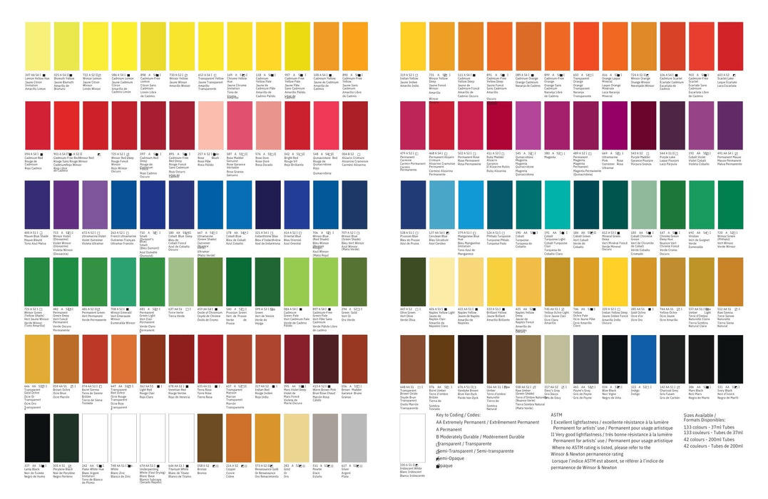 Winsor & Newton Artist Oil Colours (37ml) colour chart
